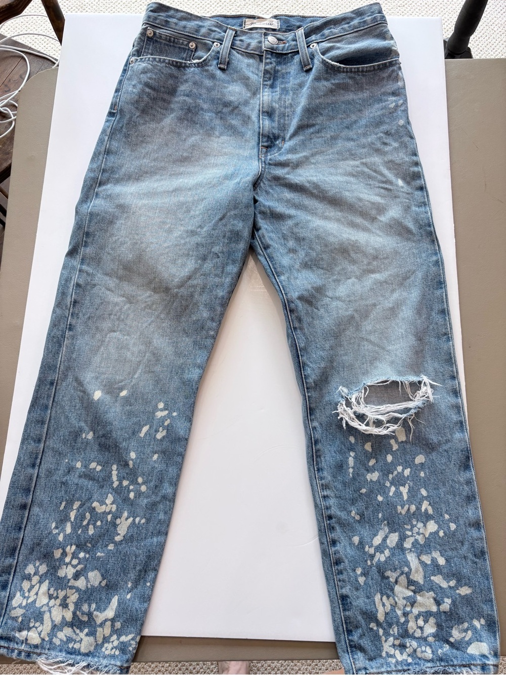 Madewell The Dad Jean Blue Distressed Paint-Splatter Relaxed Jeans